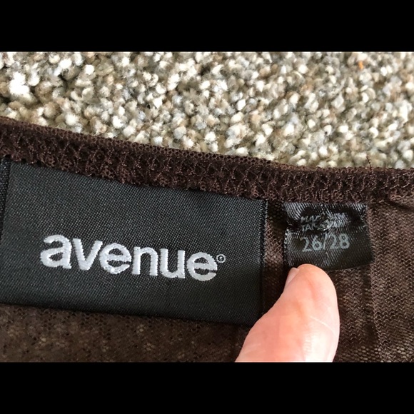 Avenue Mesh Embroidered Top Blouse Size 26/28 Chic Brown Stretchy Sheer Top - Picture 8 of 12